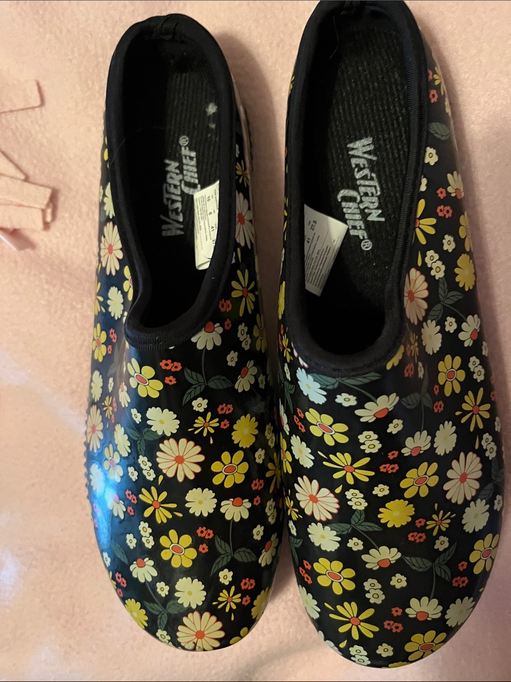 Western Chief Black Floral Slip-On Waterproof Mules
